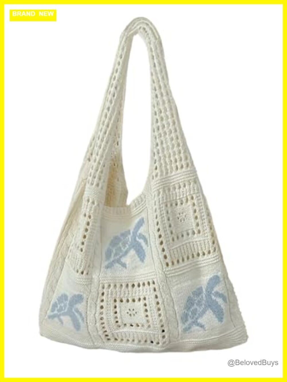 Crochet Tote Bag Double Strap Summer Beach Shoulder Handbag
